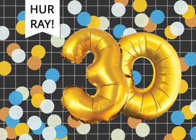 Verjaardagskaart 30 jaar man confetti ballonnen goud