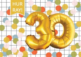 Verjaardagskaart 30 met goud look en confetti