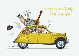 Verjaardagskaart Citroën eend met muzikanten