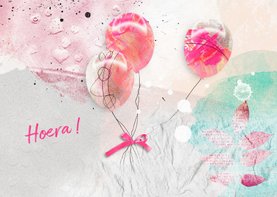 Verjaardagskaart drie ballonnen roze