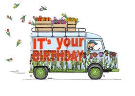 Verjaardagskaart HY bus tulpen
