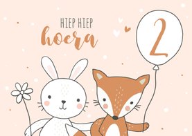 Verjaardagskaart - Konijn met vos en ballon