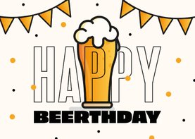 Verjaardagskaart man bier Happy Beerthday slingers confetti