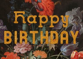 Verjaardagskaart met antiek bloemenschilderij 