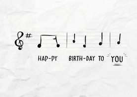 Verjaardagskaart met muzieknoten van happy birthday to you