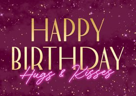 Verjaardagskaart met sterren en roze neon