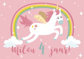 Verjaardagskaart met unicorn en regenboog