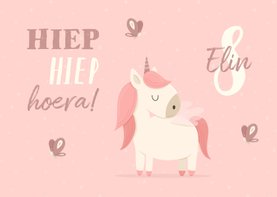 Verjaardagskaart met unicorn en vlinders meisje