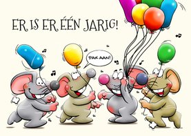 Verjaardagskaart muizen feliciteren met ballonnen