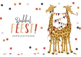 Verjaardagskaart tweeling dubbel feest giraffen 
