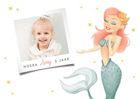Verjaardagskaart zeemeermin met foto en sterren