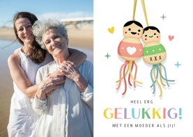 Vrolijke moederdagkaart met gelukspoppetjes en eigen foto
