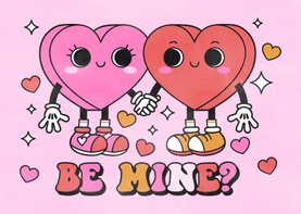 Vrolijke valentijnskaart 2 roze en rode hartjes "be mine?" 