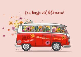 VW bus kaart bloemen Anet Illustratie