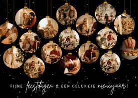 Zakelijk kerstkaartje met 17 kerstballen met foto's en folie