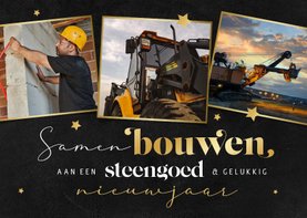 Zakelijke kerstkaart fotocollage bouw sterren goud