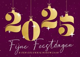 Zakelijke kerstkaart paars gouden cijfers heelal sterren