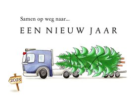 zakelijke kerstkaarten vrachtwagen met kerstboom