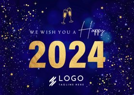 Zakelijke Nieuwjaarskaart blauw spetters goudlook 2024