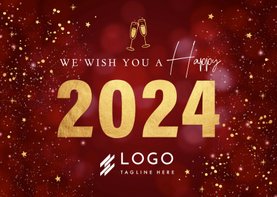 Zakelijke Nieuwjaarskaart rood spetters jaartal 2024
