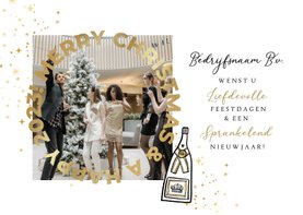 Zakelijke nieuwjaarskaart stijlvol foto goud ster champagne