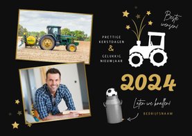 Zakelijke nieuwjaarskaart tractor vuurwerk carbid 2024