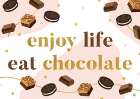 Zomaar kaart 'enjoy life eat chocolate' met illustraties