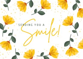 Zomaar kaart sending you a smile met vrolijke gele bloemen