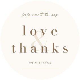 Bedankkaart modern beige met bruin love & thanks ronde vorm