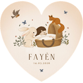 Bos geboortekaartje konijn egel eekhoorn vogel en vlinders