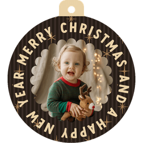 Bruine foto kerstbalkaart met streepjes, sterren