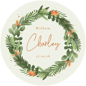 Cirkelkaart geboortekaartje unisex takjes besjes krans koper