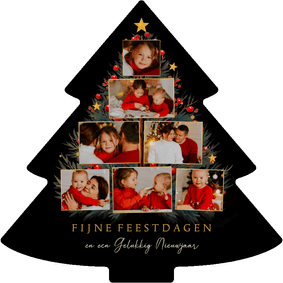 Fotocollage kerstboomvorm met takjes en sterren
