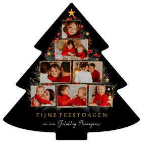 Fotocollage kerstboomvorm met takjes en sterren