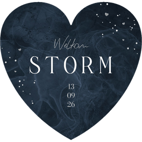 Geboortekaartje hartkaart donkerblauw stoer stijlvol verf