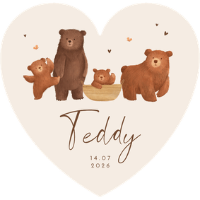 Geboortekaartje hartvorm dieren beren familie broertje zusje