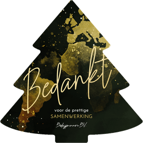 Groene kerstboom kaart met gouden wereldkaart