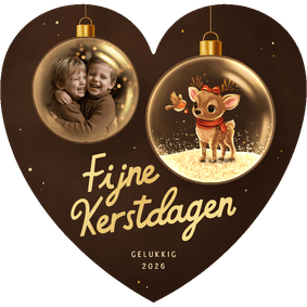 Hartvorm kerstkaart hertje en foto in kerstbal