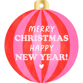 Hippe kerstkaart in kerstbalvorm streepjes en typografie