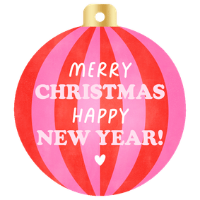 Hippe kerstkaart in kerstbalvorm streepjes en typografie