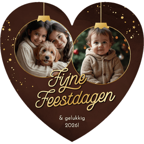 Kerst stijlvol hartvorm foto's in kerstballen goud bruin
