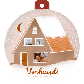 Kerst verhuiskaart kerstbal vorm roest maan