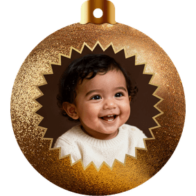 Kerstbal fotokaart glitter baby fotohanger
