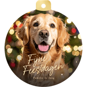 Kerstbal kaart met grote foto van je huisdier en sterren