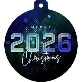 Kerstbal kerstkaart futuristisch 2026 blauw