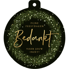 Kerstbal kerstkaart zakelijk krans lichtjes goud bedankt
