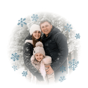 Kerstbal kerstkaarten met grote foto en sneeuwvlokken