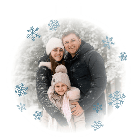 Kerstbal kerstkaarten met grote foto en sneeuwvlokken