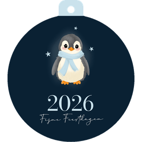 Kerstbal kerstkaartje met schattige pinguin donkerblauw