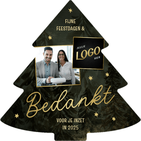 Kerstboom kaart zakelijk bedankt met kerstbomen en sterren